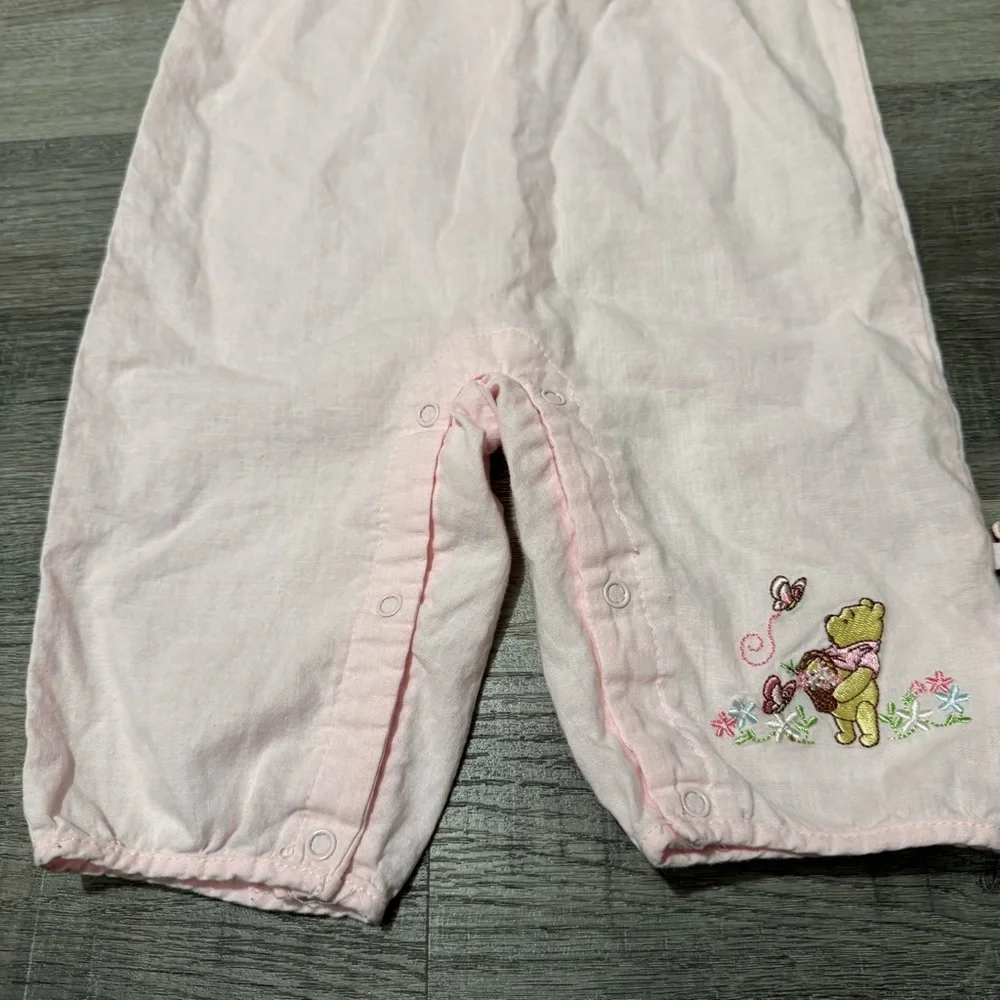 Vintage Walt Disney Embroidered Winnie The Pooh Baby Pink One Piece Outfit  6M - Picture 3 of 6